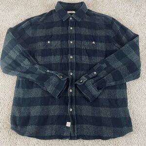 Marine Layer Flannel Plaid Shirt Mens L Black Gray Gorpcore Rugged Heavy 14805